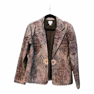 Chico's Blue and Purple Blazer Denim Embroidered Elegance 3/XL